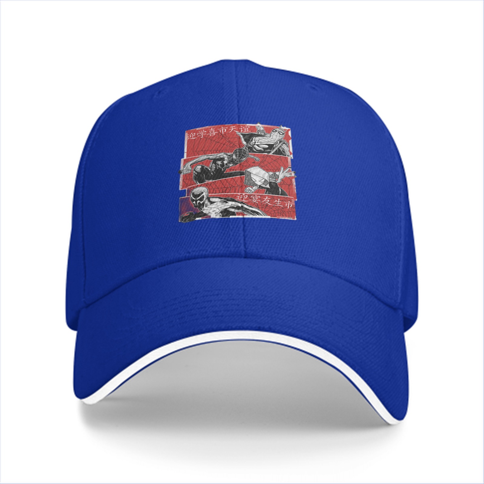 Black baseball cap with manga-style villain character graphic