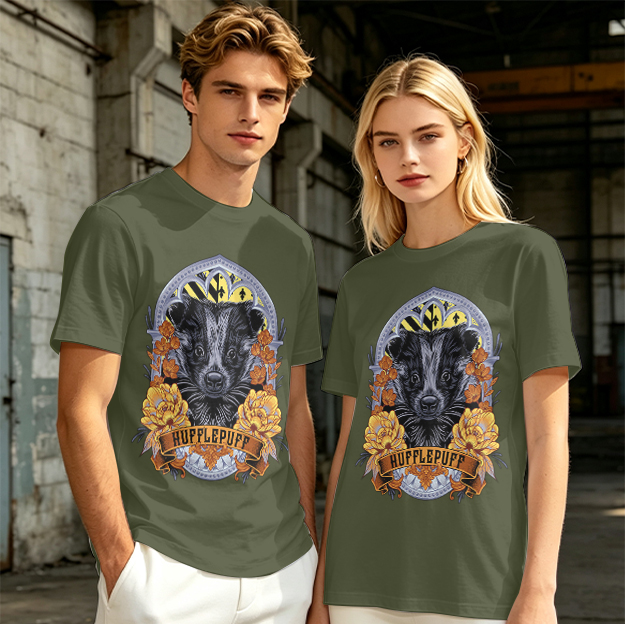 Hufflepuff Badge Graphic Olive Green T-Shirt