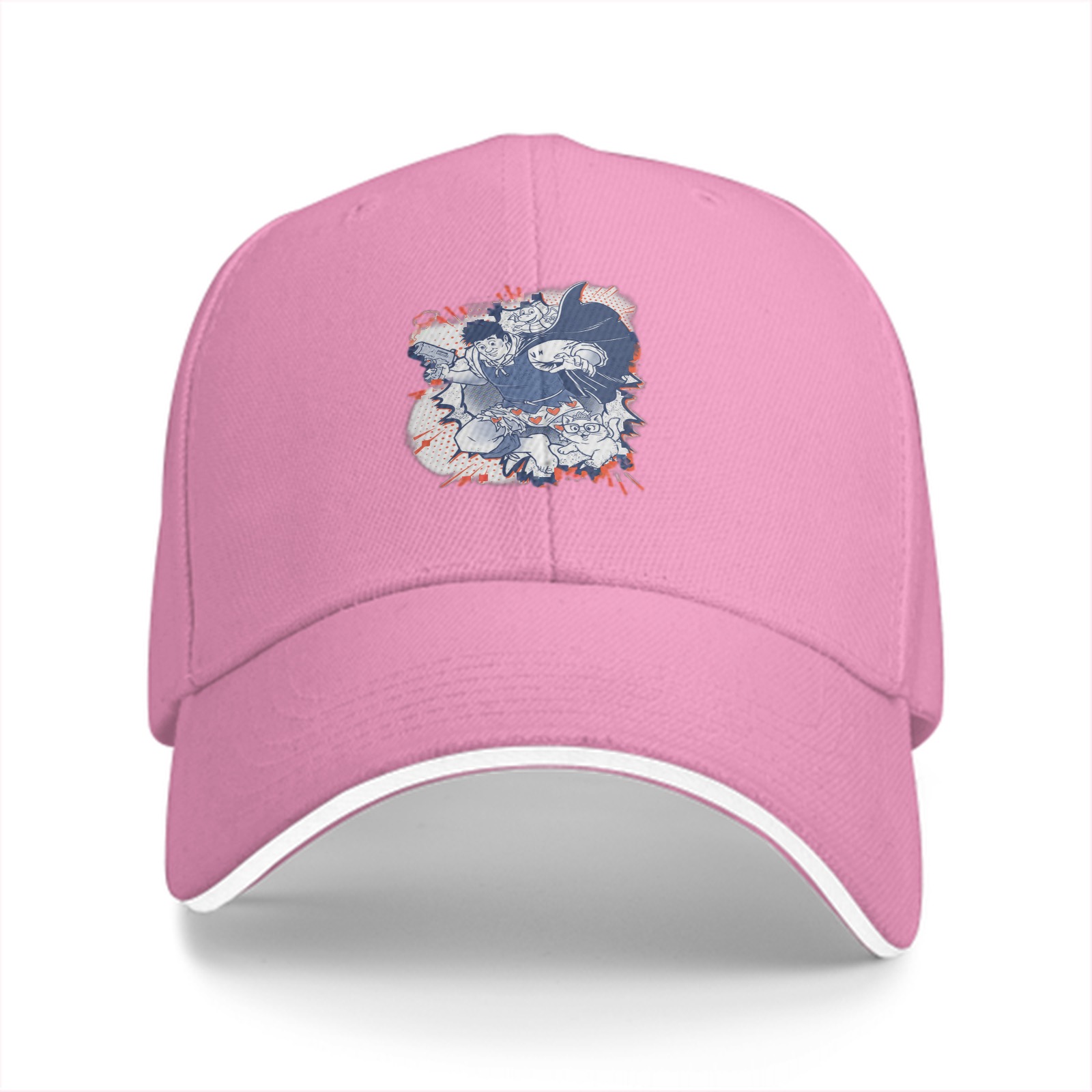Black Baseball Cap With Anime Character Graphic Print