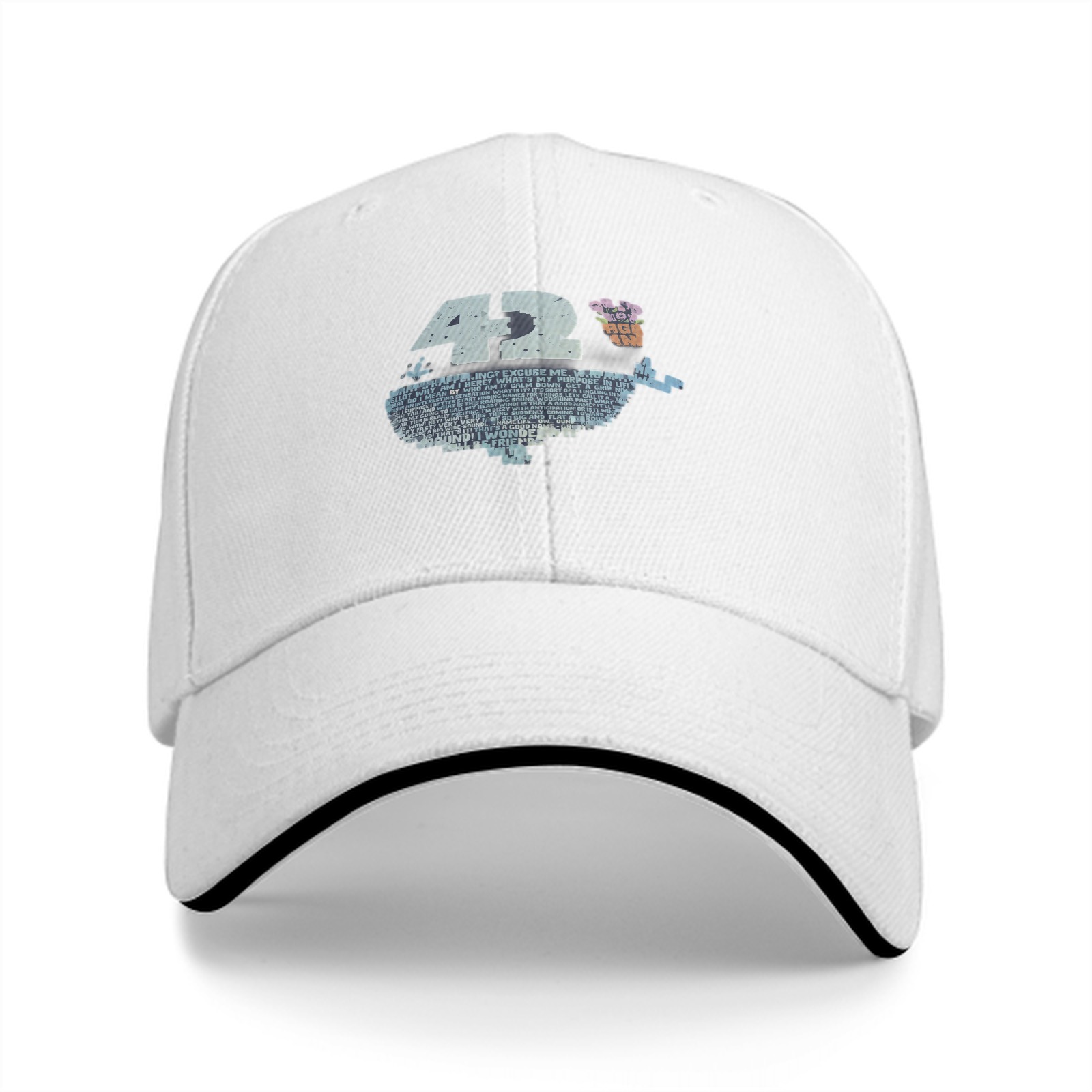 Black baseball cap with 42 and whale graphic print