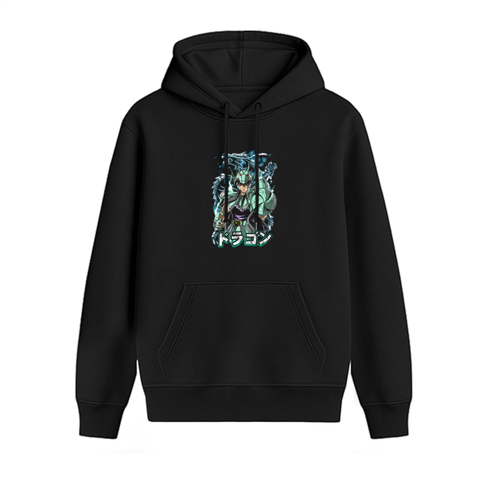 Black Anime Dragon Warrior Graphic Hoodie