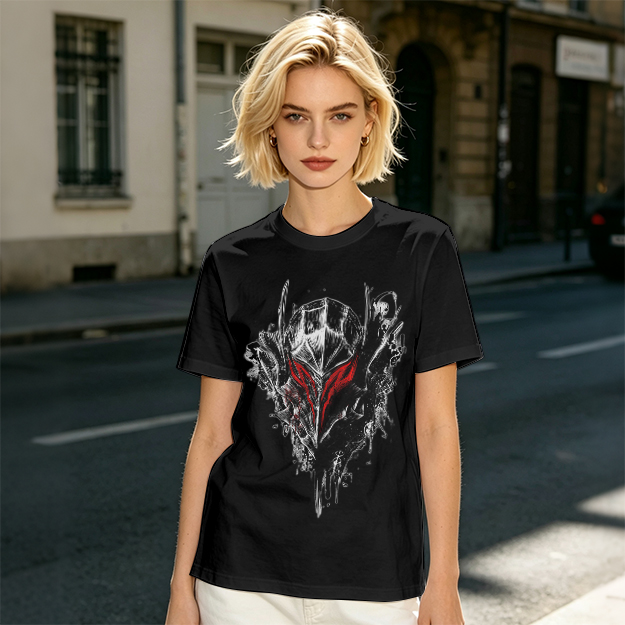 Olive T-Shirt With Dark Fantasy Knight Helmet Graphic