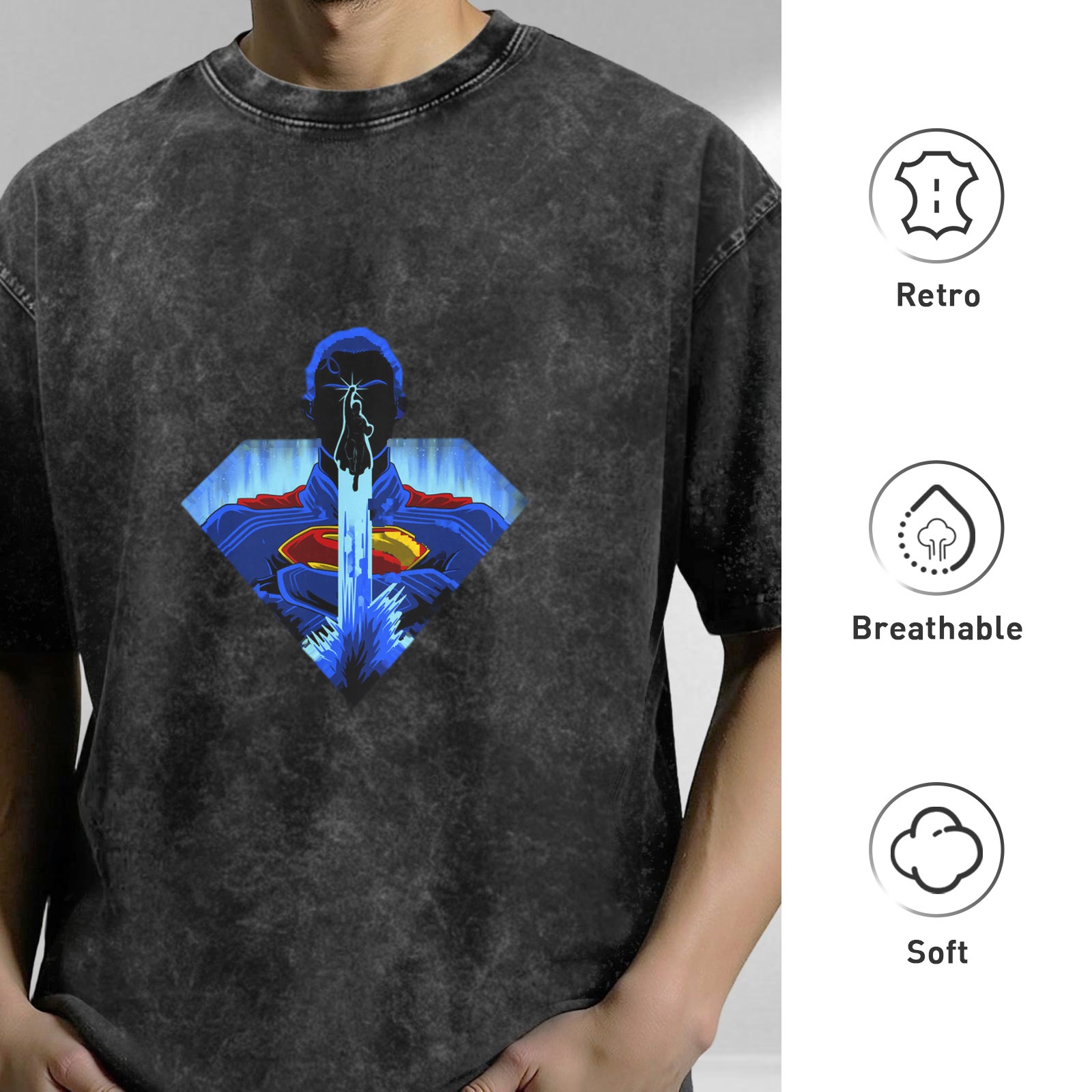Washed black oversized t-shirt with Superman laser eye graphic