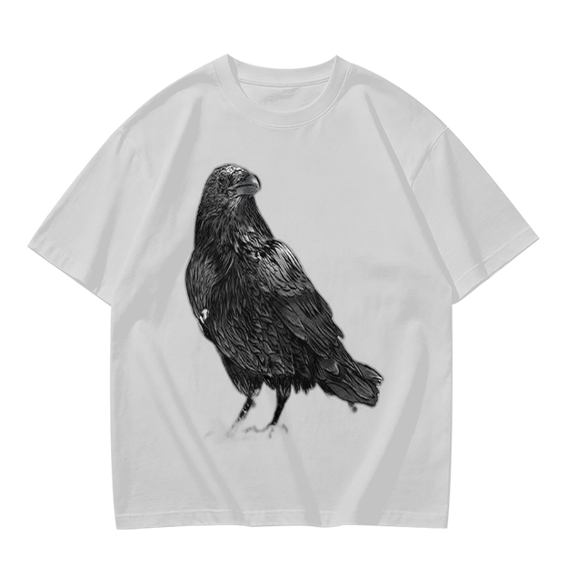 Olive Green T-Shirt With Detailed Raven Graphic Print