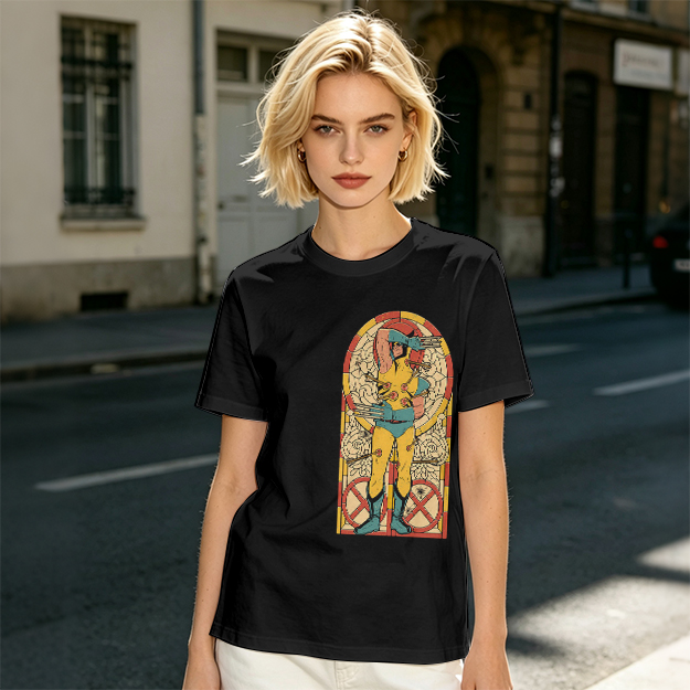 Olive T-shirt with Wolverine Stained Glass Style Print