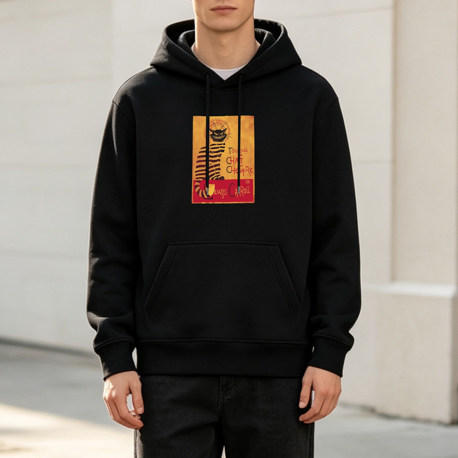 Black Hoodie with Cheshire Cat Alice in Wonderland Print