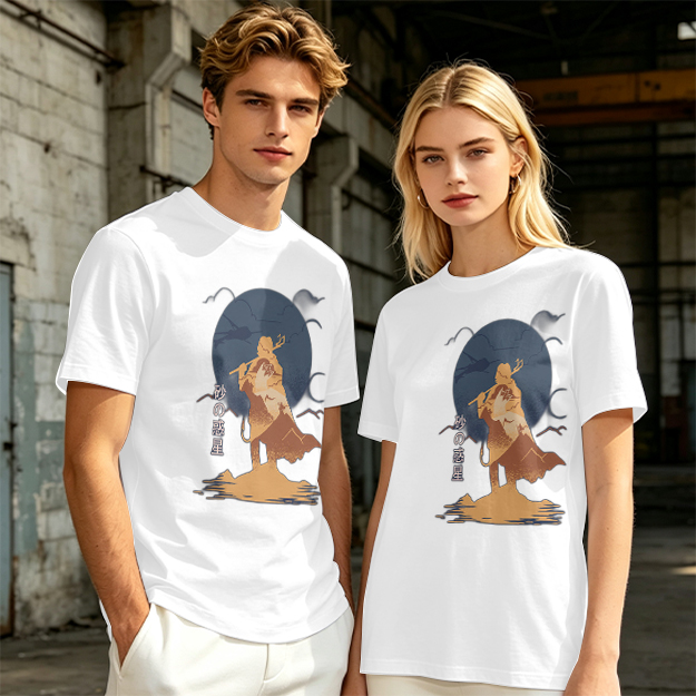 Olive T-shirt with Desert Wanderer Silhouette and Moon Graphic