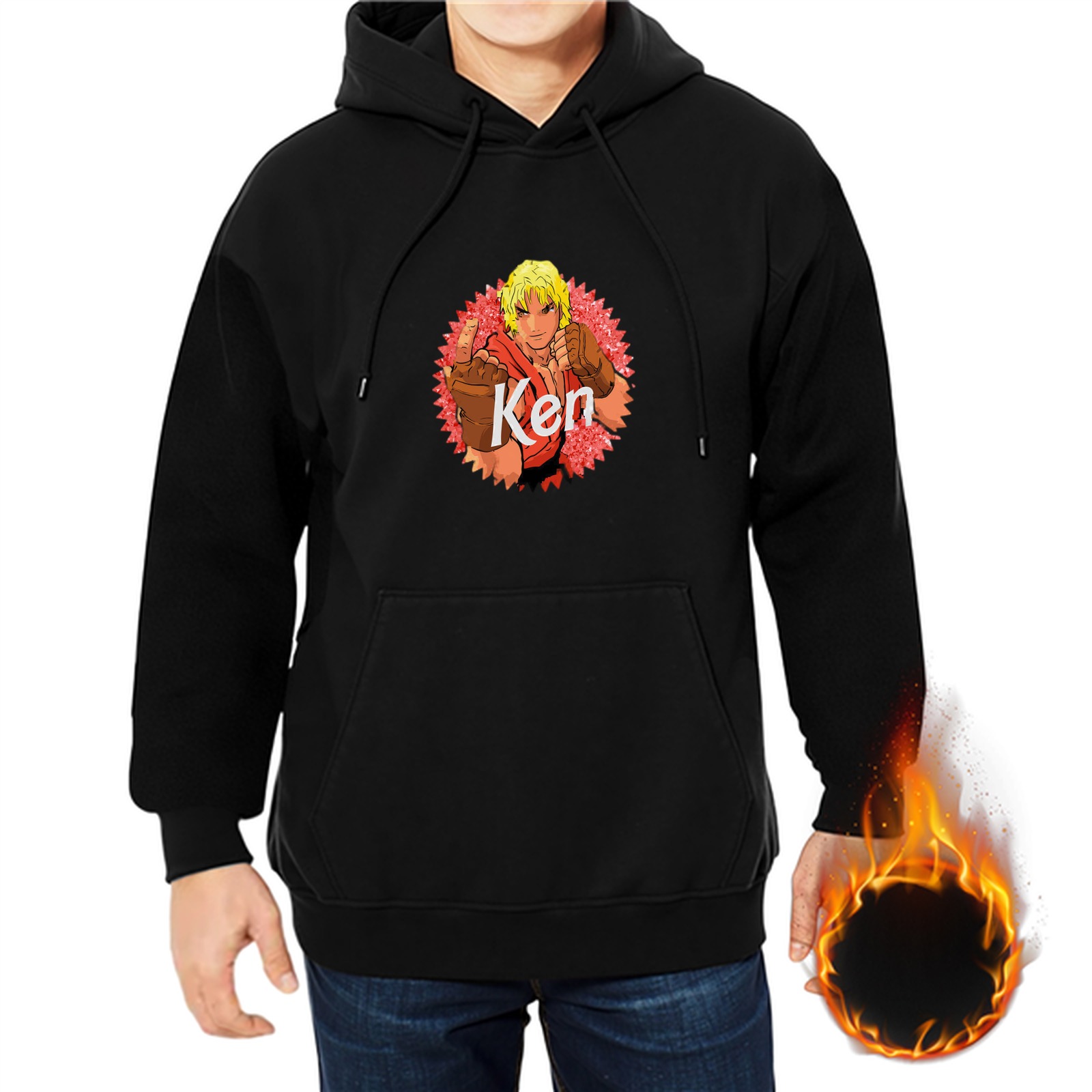 Black hoodie with Street Fighter Ken graphic print