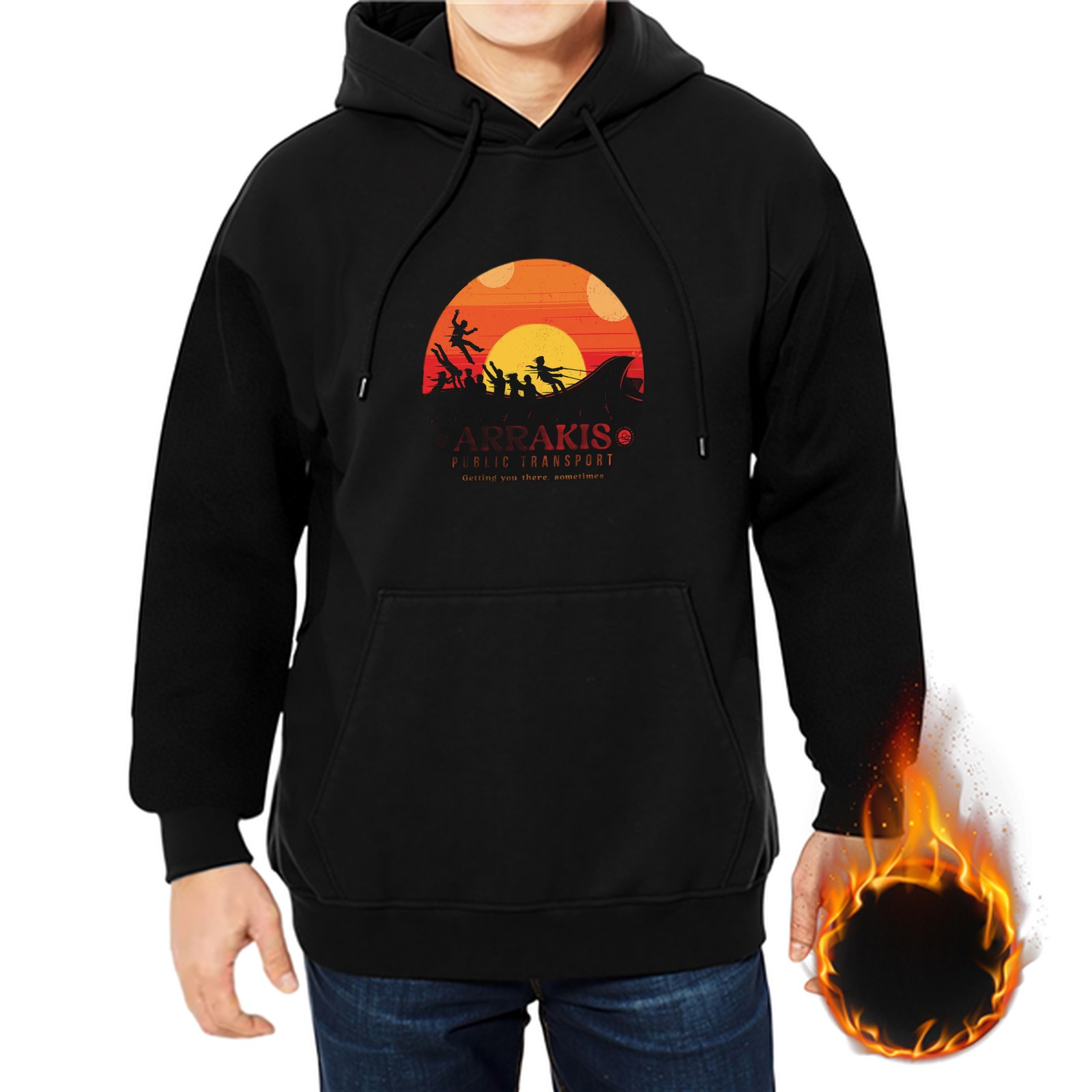 Arrakis Public Transport Sunset Silhouette Graphic Hoodie