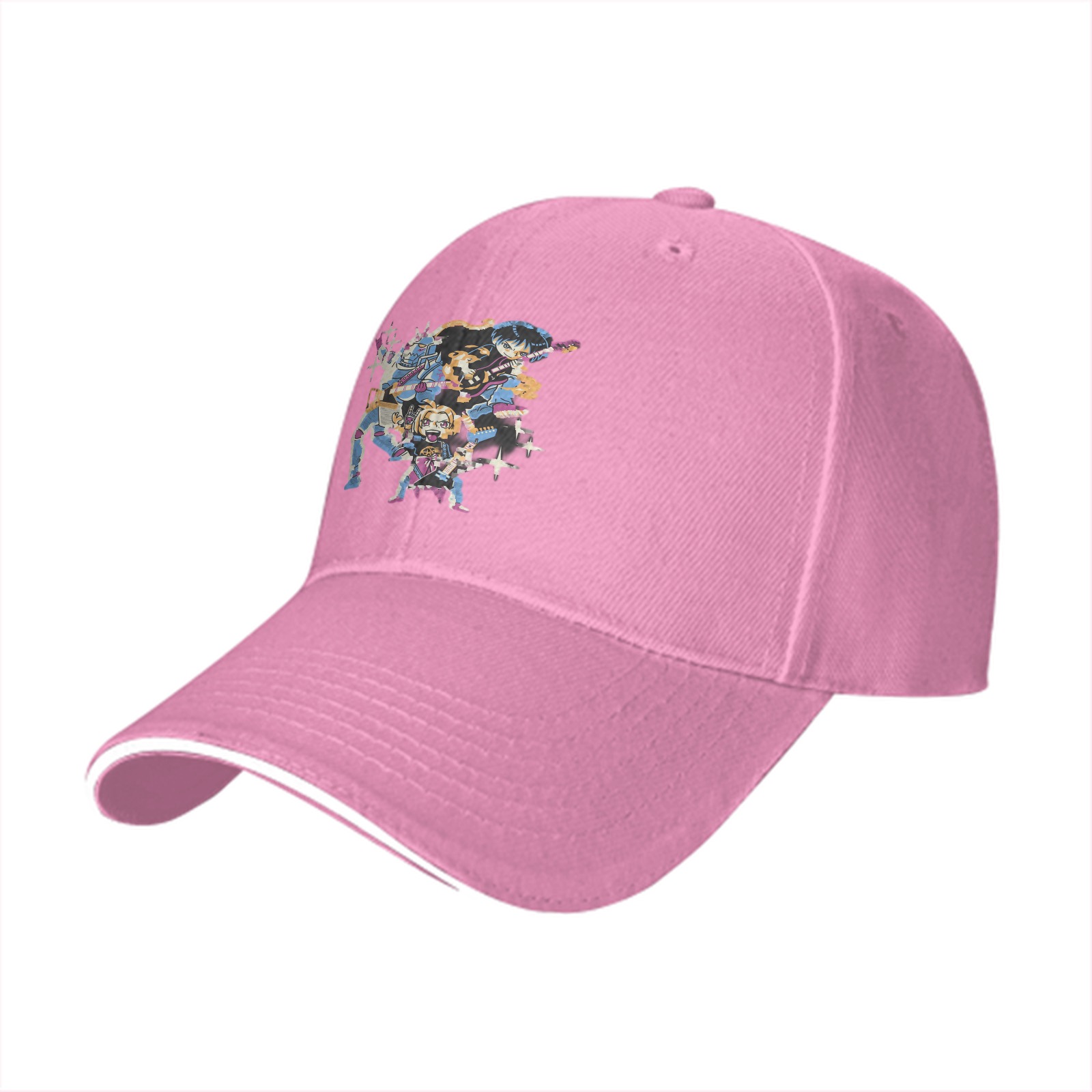 Black Baseball Cap With Anime Character Band Graphic