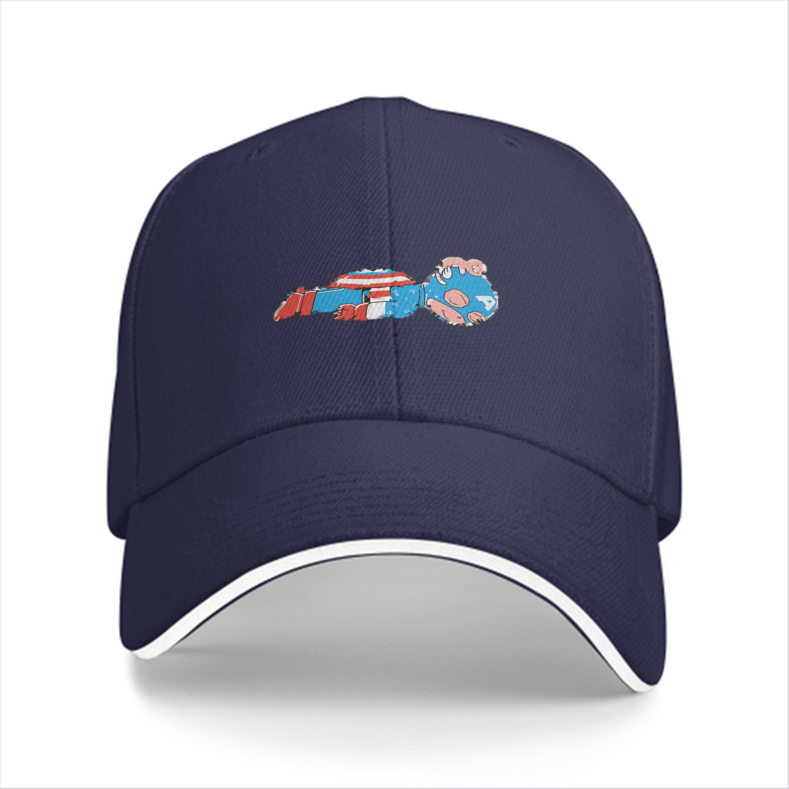 Black Baseball Cap With Mini Captain America Graphic Print
