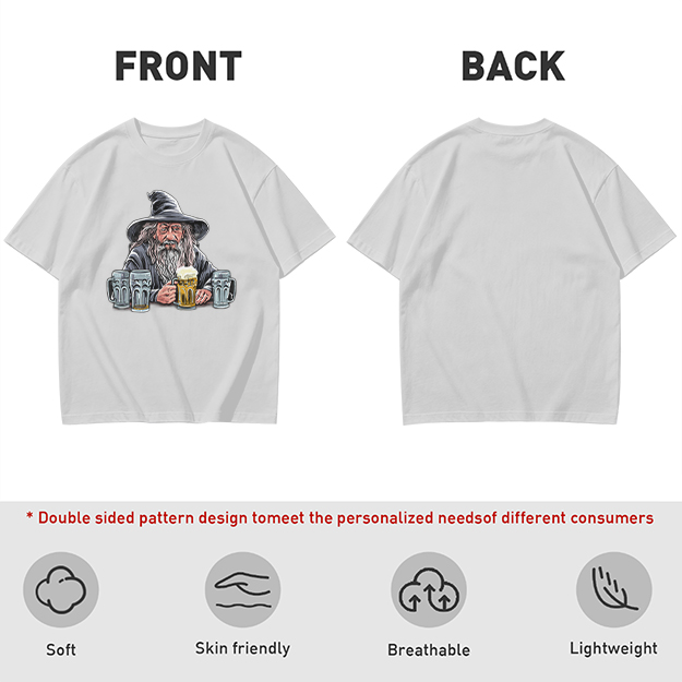 Gandalf with Beer Mugs Funny Wizard Graphic T-Shirt