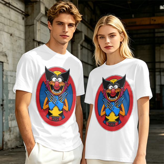 Olive T-Shirt With Muppet Wolverine Mashup Graphic