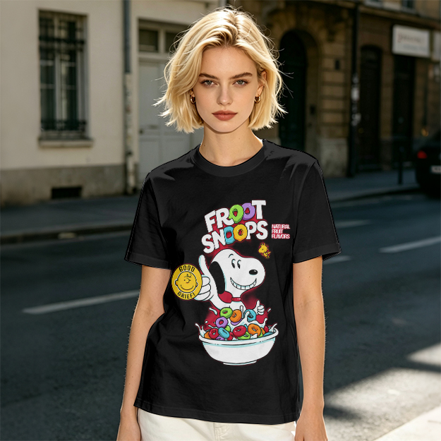Olive T-Shirt with Snoopy Froot Snoops Cereal Bowl Graphic