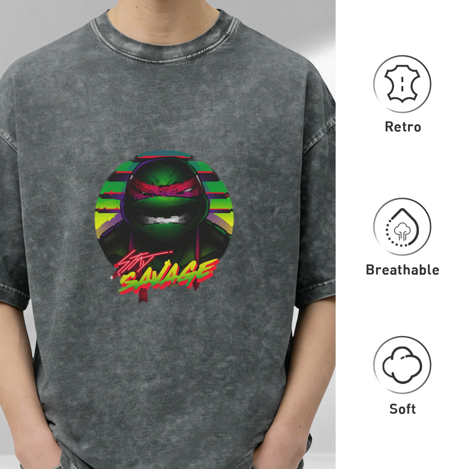 Teenage Mutant Ninja Turtles Stay Savage Graphic Acid Wash T-Shirt