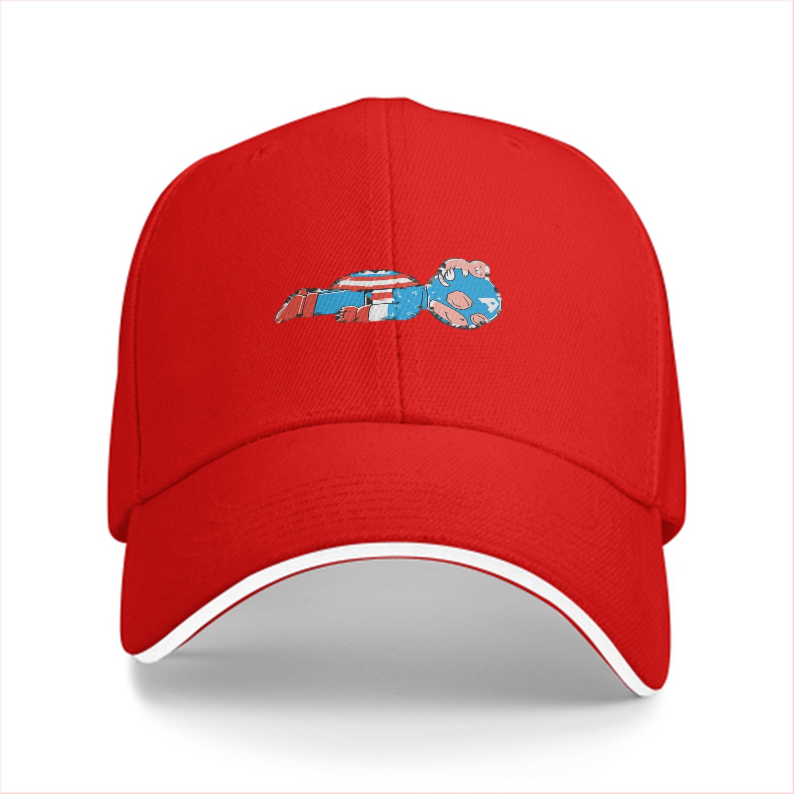 Black Baseball Cap With Mini Captain America Graphic Print