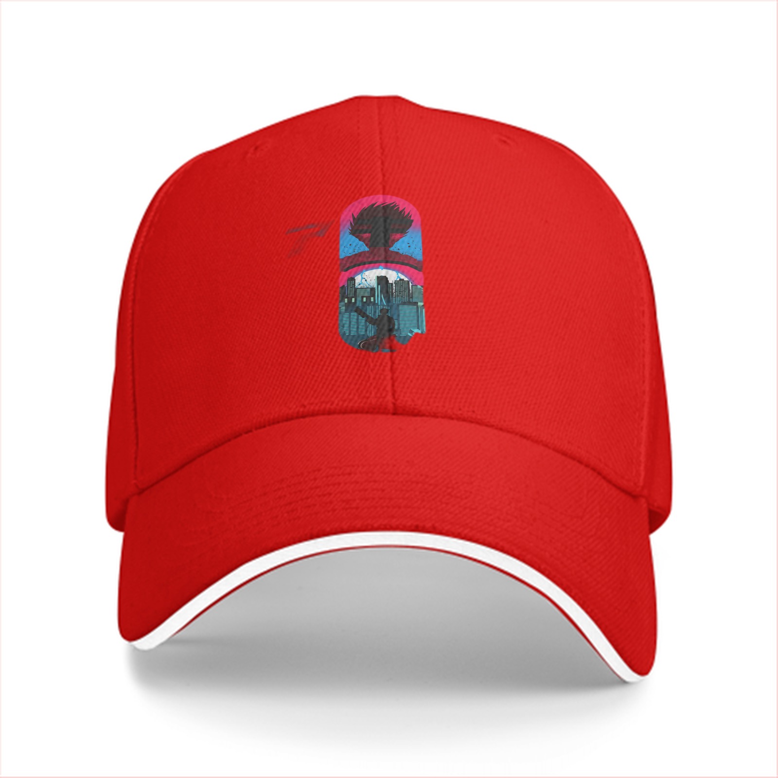 Black Baseball Cap With Cyberpunk City Silhouette Graphic