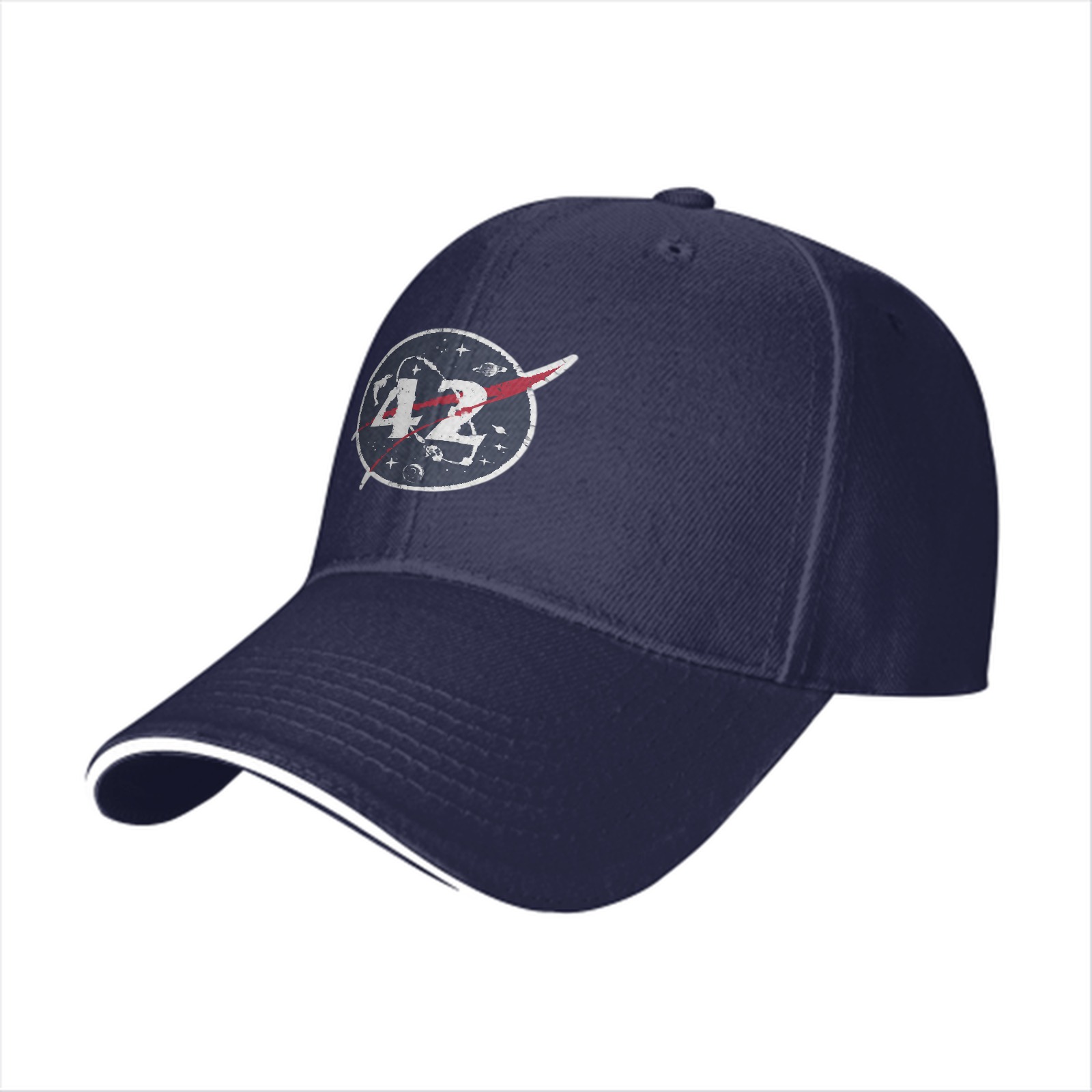 Black baseball cap with space themed number 42 logo