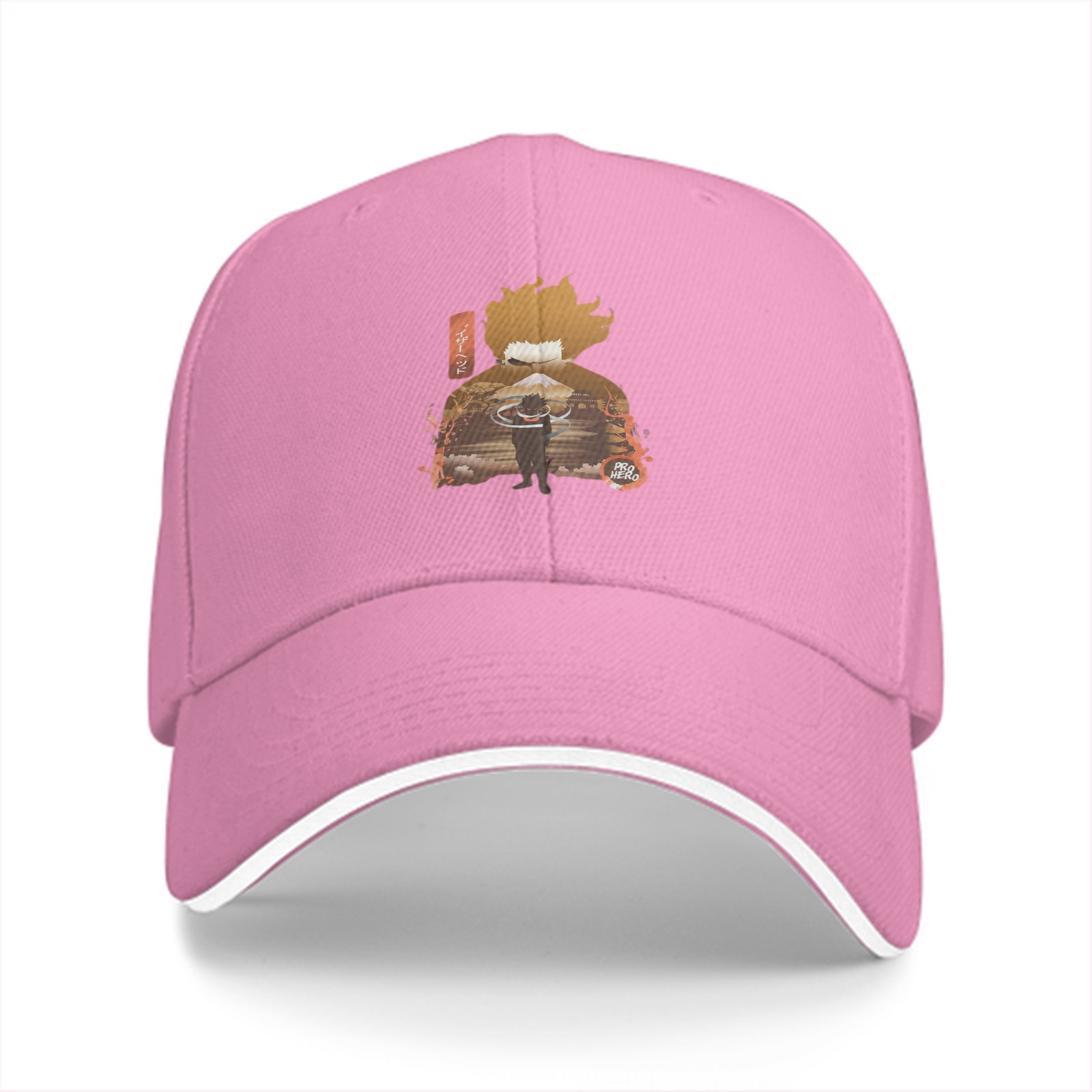 Black Baseball Cap With Anime Flame Character Graphic Print