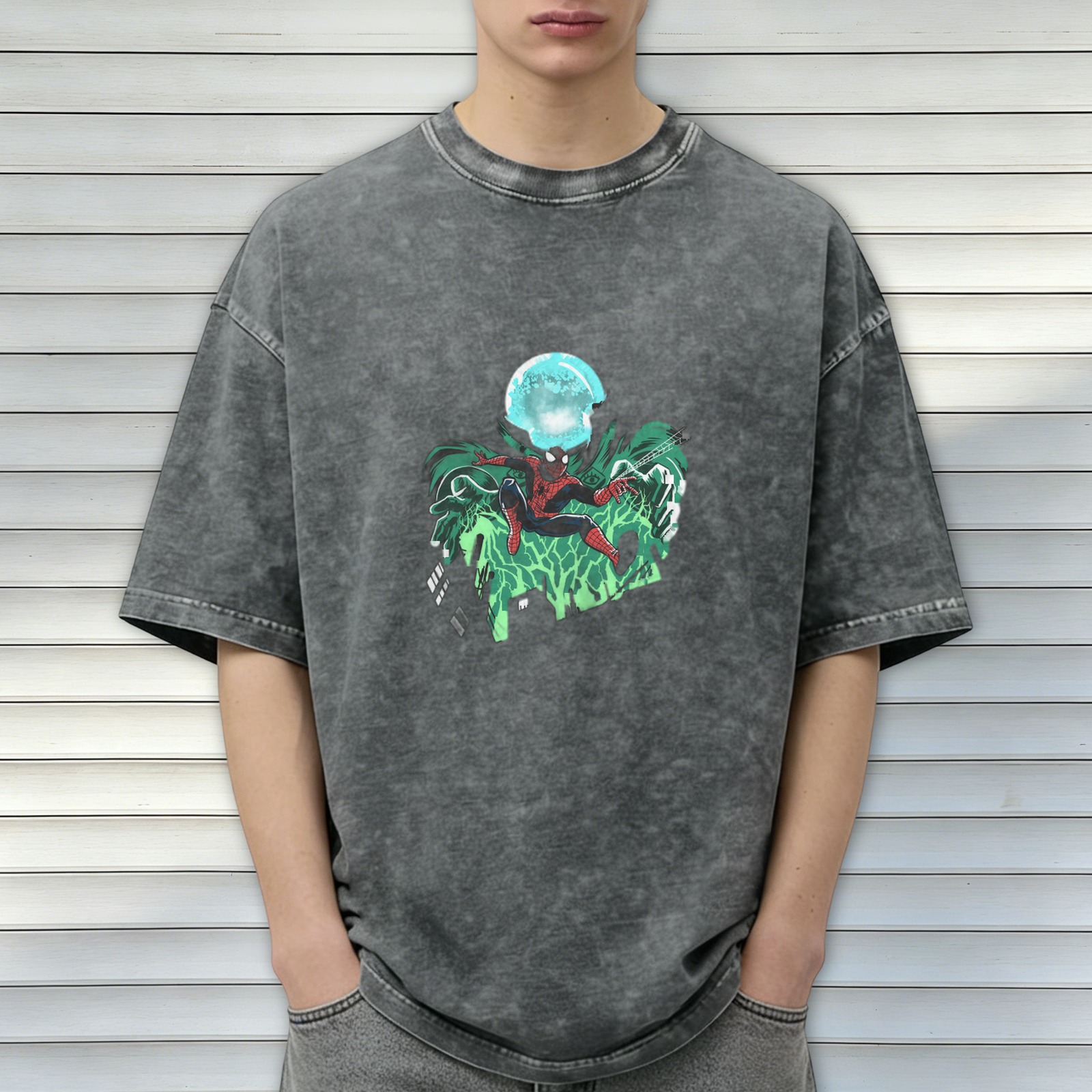 Oversized Spider-Man Graphic Washed Cotton T-Shirt