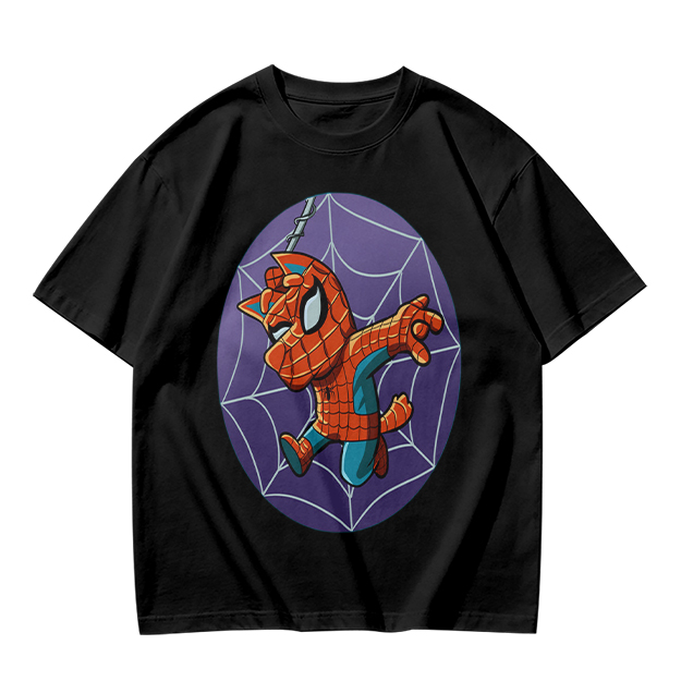 Olive T-Shirt with Cute Spider-Cat Web Print