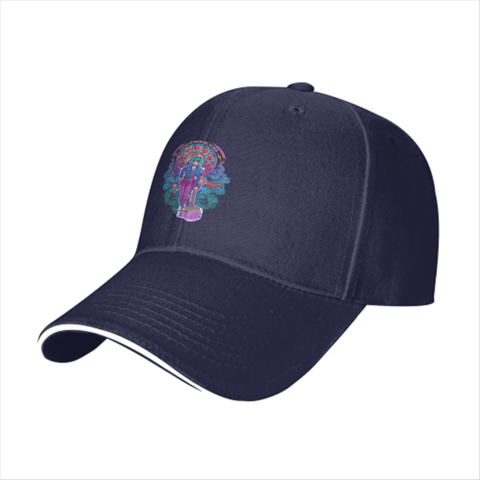 Black Baseball Cap With Psychedelic Character Art Print