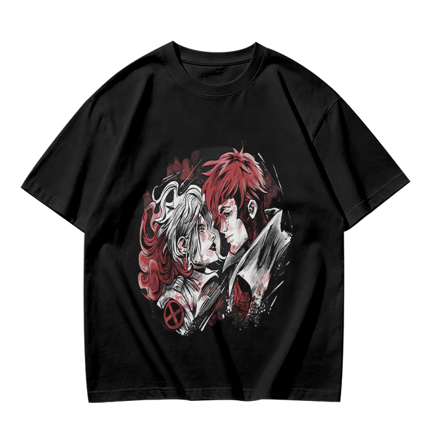 Olive T-Shirt with Anime Style Character Portrait Print