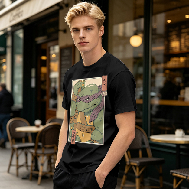 Olive T-shirt with Ukiyo-e style Donatello graphic print