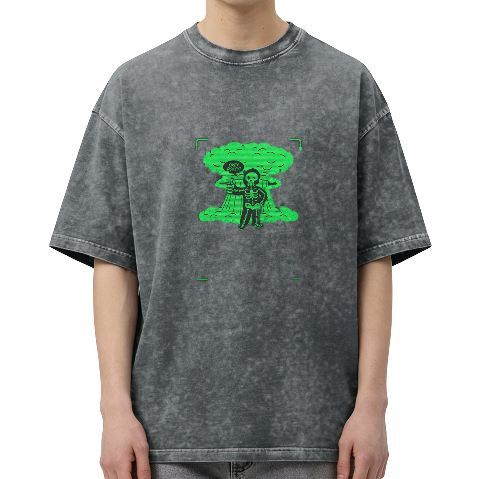 Distressed black nuclear explosion skull middle finger funny printed short-sleeved T-shirt