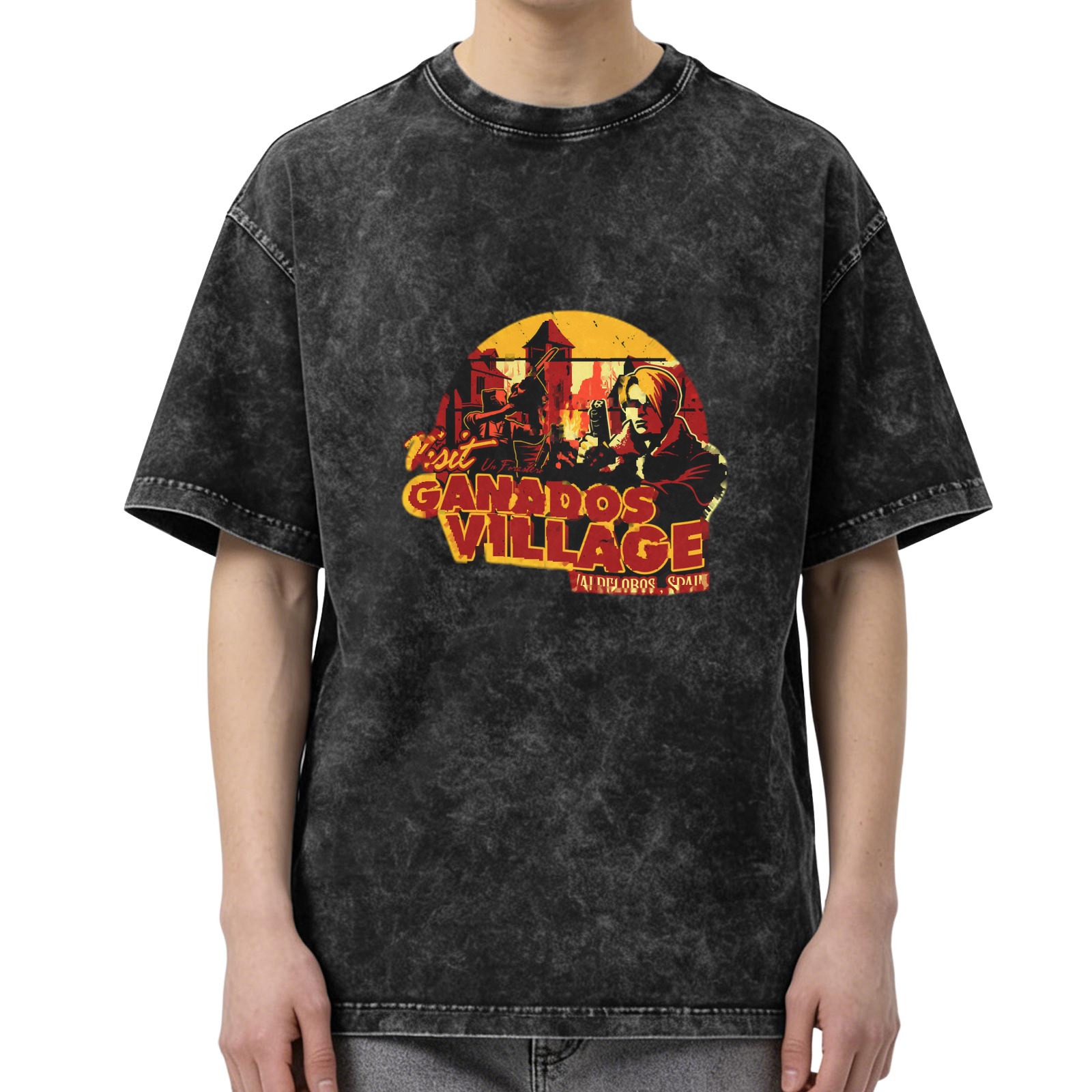Visit Ganados Village Resident Evil Oversized Acid Wash T-Shirt