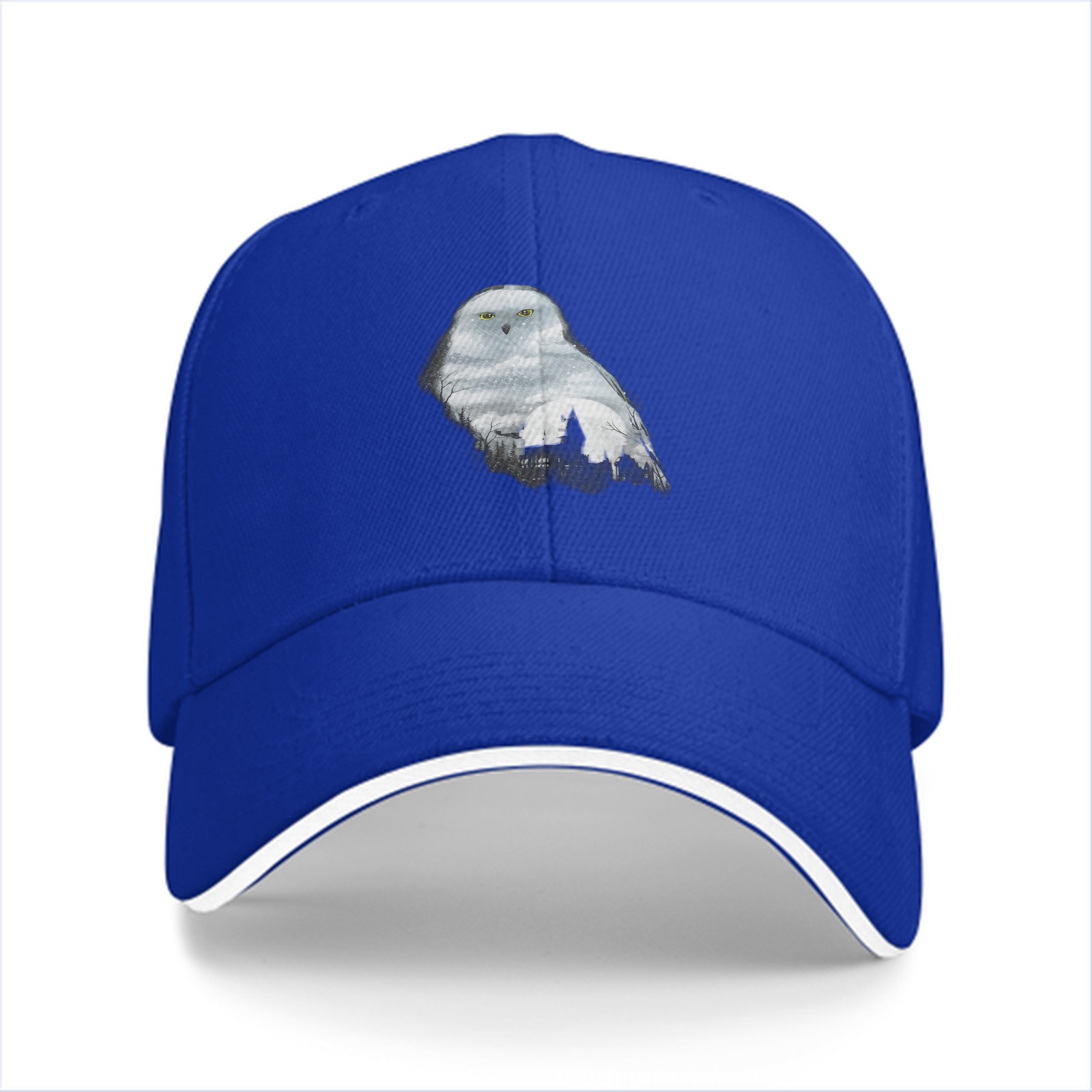 Black baseball cap with snowy owl and castle graphic
