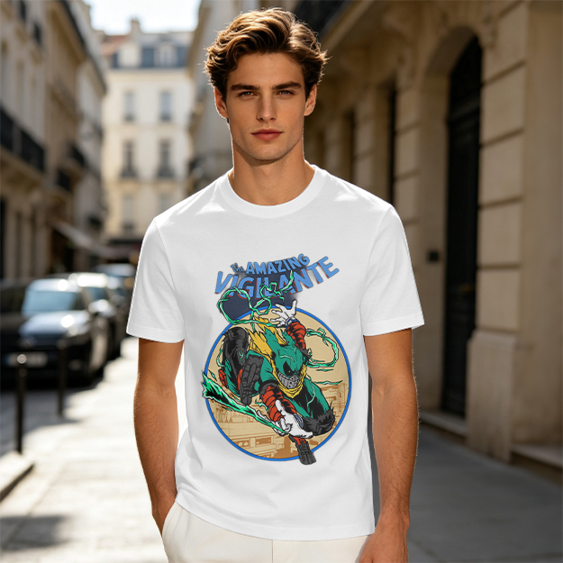 The Amazing Vigilante Graphic Tee Featuring Action Hero Art