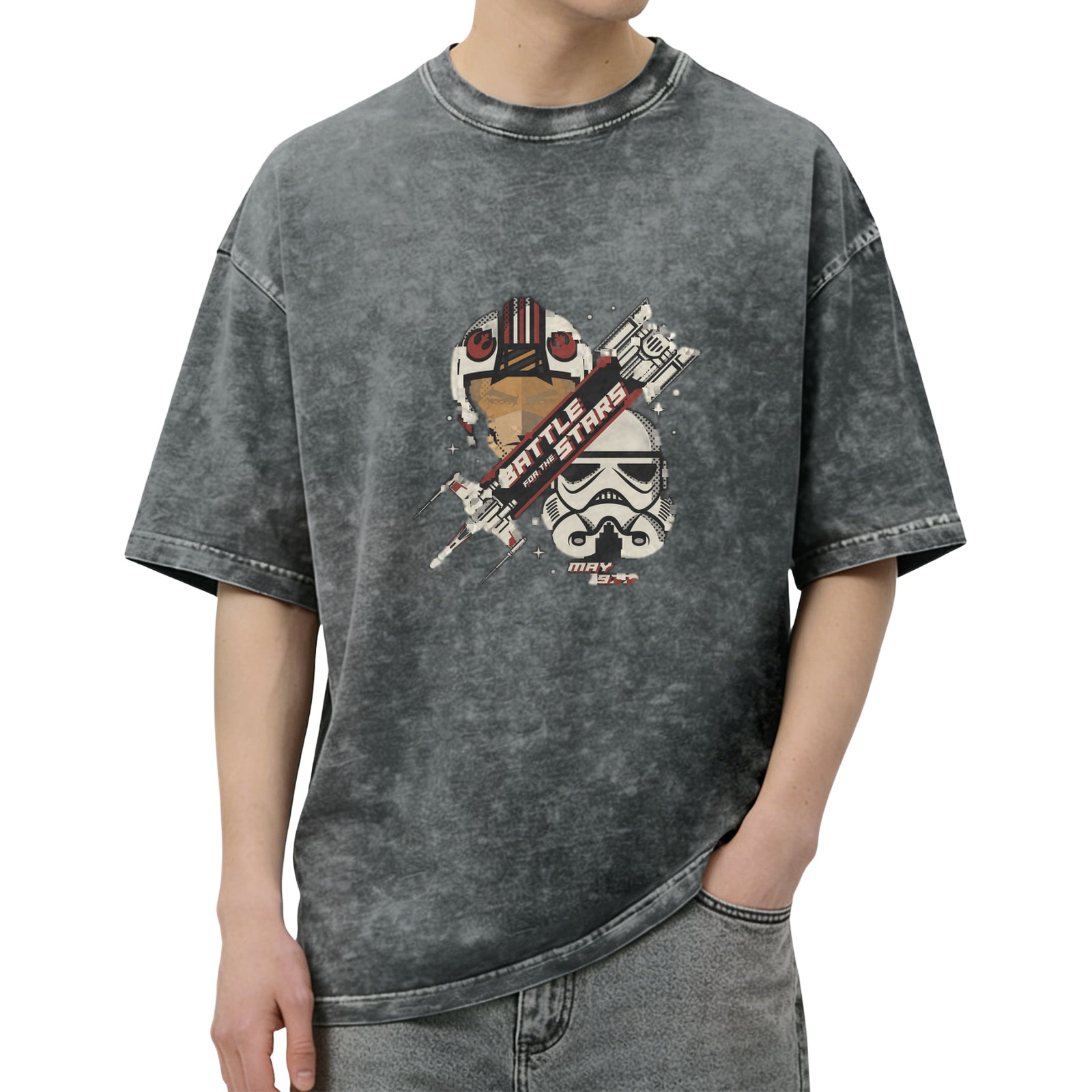 Star Wars Battle For The Stars Graphic Acid Wash T-Shirt