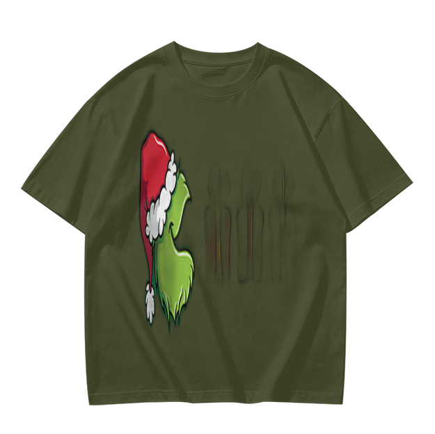 Olive Green Grinch Christmas Graphic Short Sleeve T-Shirt