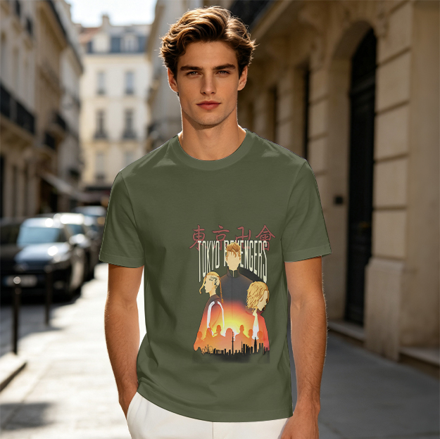 Tokyo Revengers Anime Graphic Print Olive T-Shirt