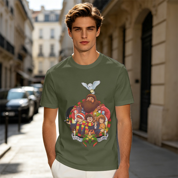 Harry Potter Happy Holiday Group Graphic Olive T-Shirt