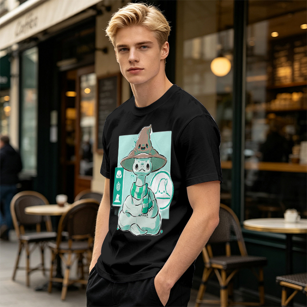 Olive T-Shirt With Cute Wizard Snake Graphic Design