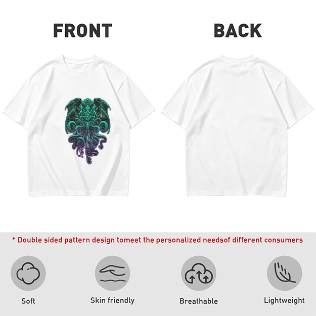 Olive Green T-Shirt With Cthulhu Octopus Dragon Graphic