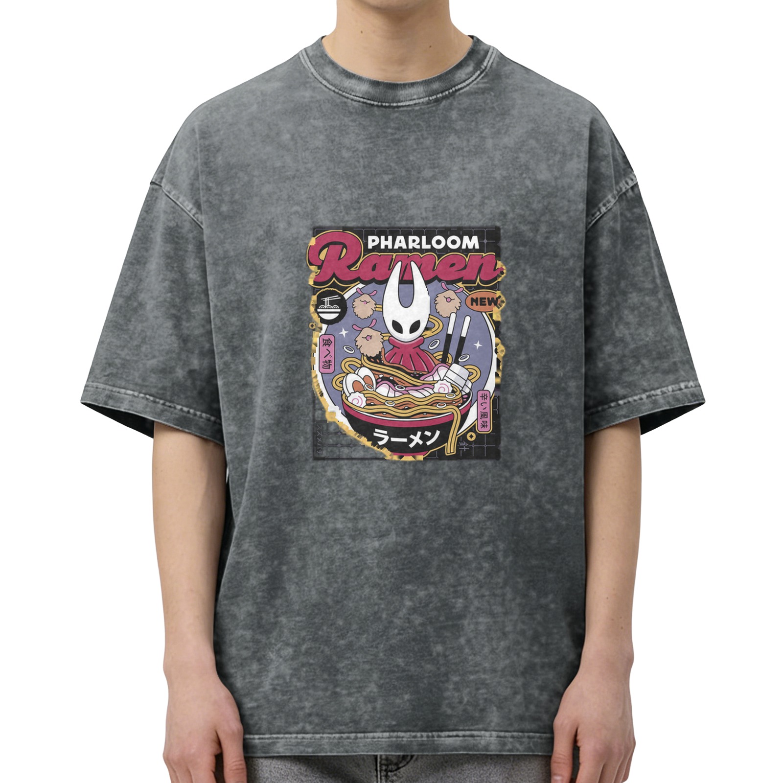 Oversized Acid Wash T-Shirt With Pharloom Ramen Graphic
