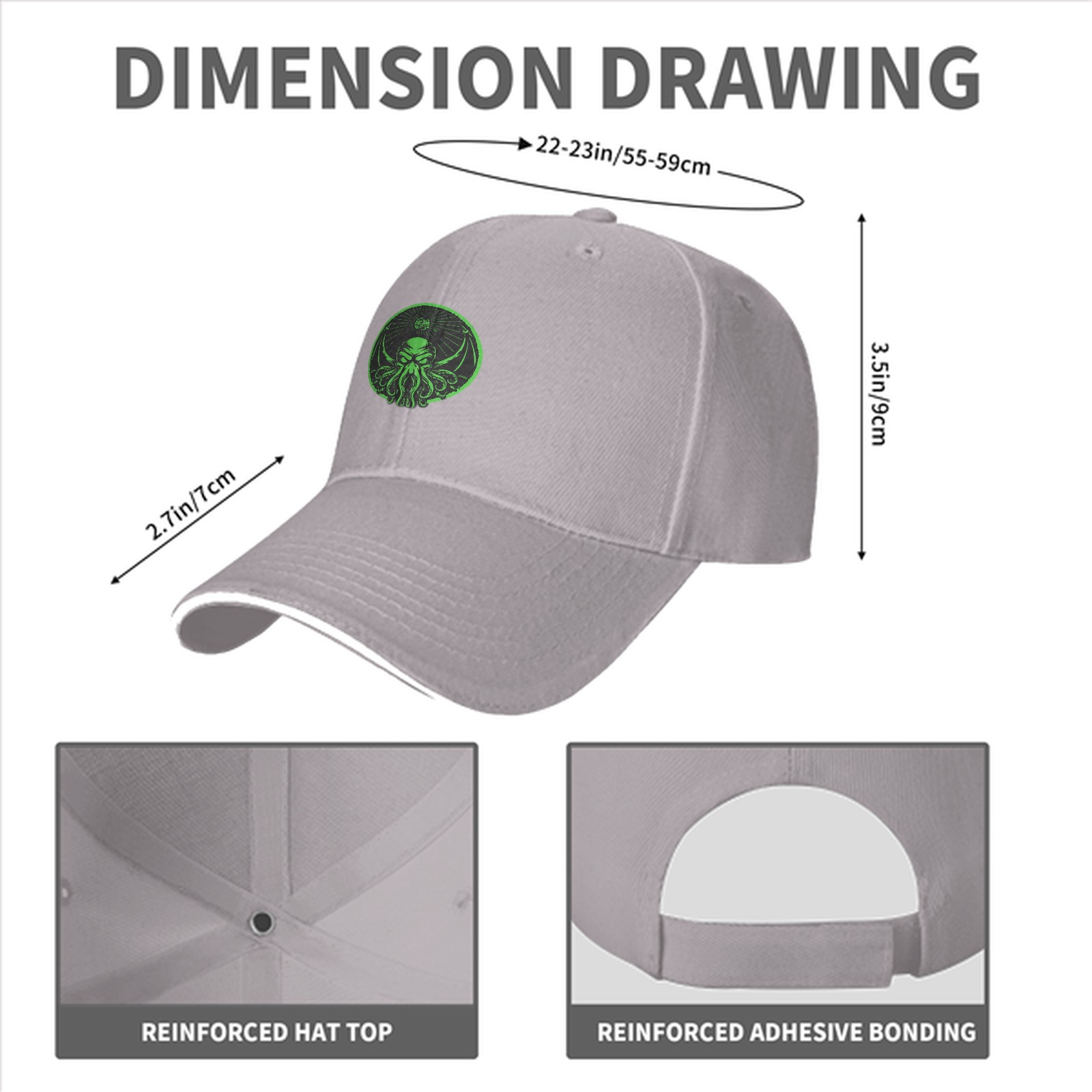 Black Baseball Cap With Green Cthulhu Emblem Design