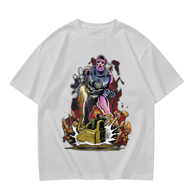 Olive T-shirt with Robot Villain and Tank Action Graphic