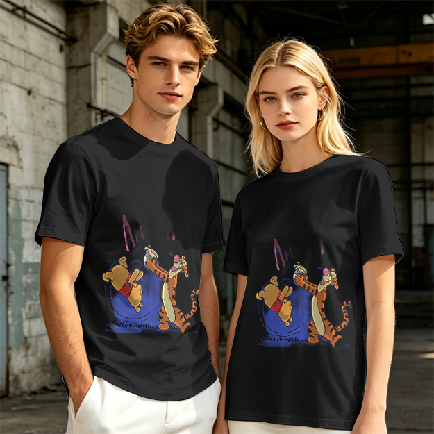 Olive T-Shirt Featuring Winnie the Pooh and Tigger Playing