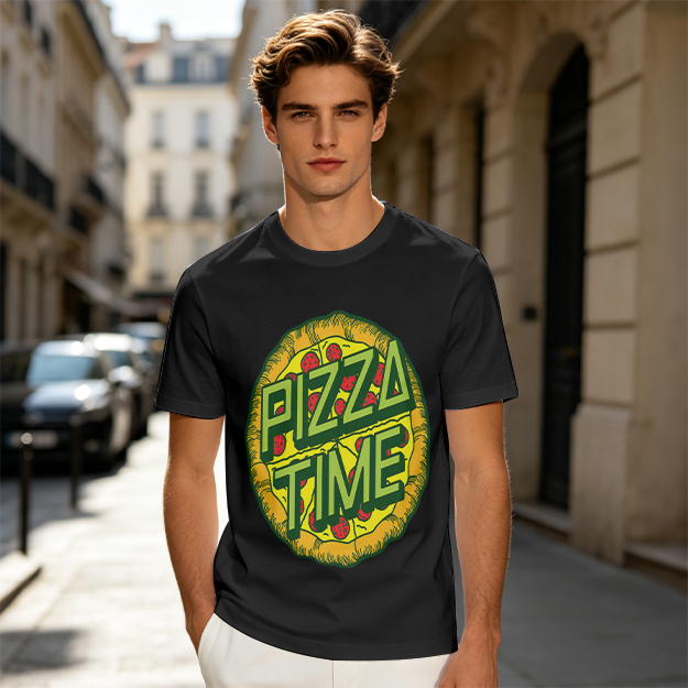 Olive Green Pizza Time Graphic T-Shirt