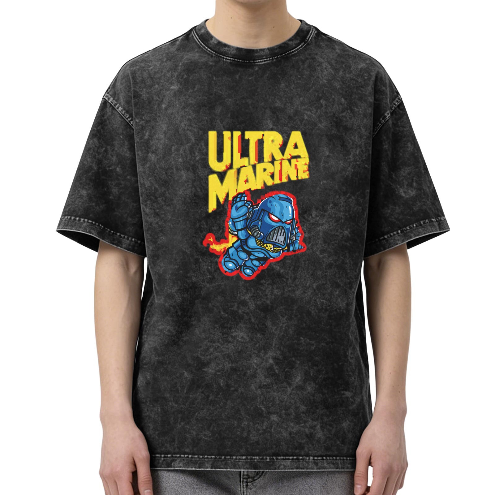 Warhammer 40k Ultramarine Space Marine Graphic Oversized Stone Wash T-Shirt