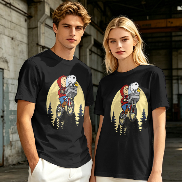 Snoopy and Charlie Brown Bicycle Moon Graphic T-Shirt