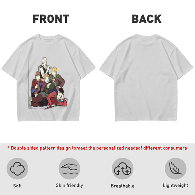 Olive T-shirt with Group of Fantasy Characters Graphic Print