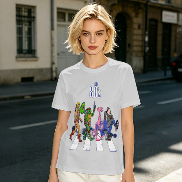 80s Cartoon Characters Abbey Road Crossing Graphic T-Shirt