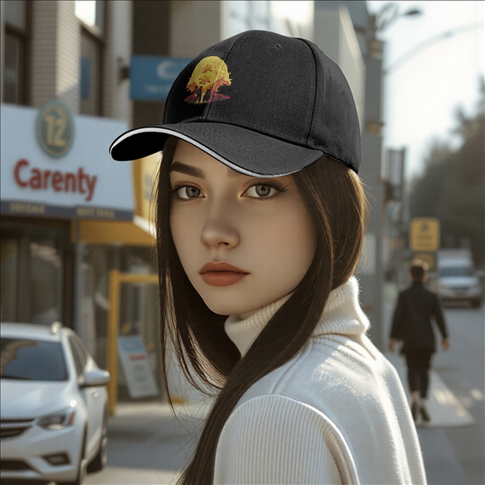 Black baseball cap with Tokyo Revengers anime graphic print