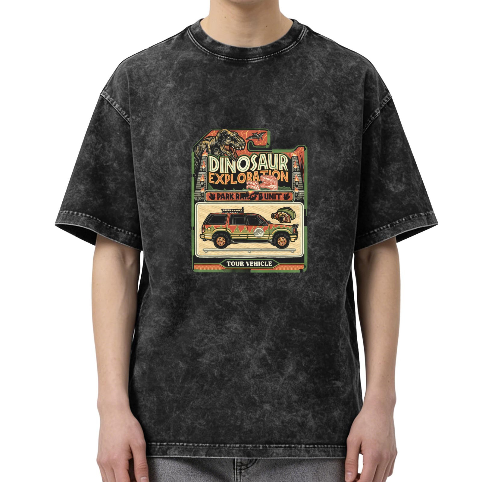 Dinosaur Exploration Tour Vehicle Vintage Graphic T-Shirt