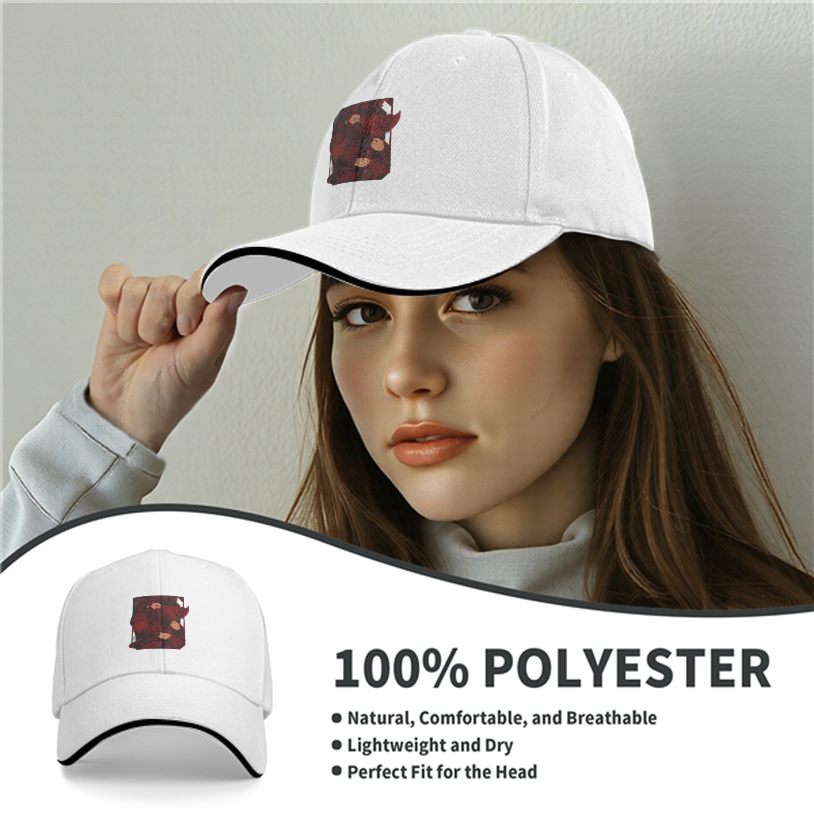 Black Baseball Cap With Red Bearded Figure Graphic Print